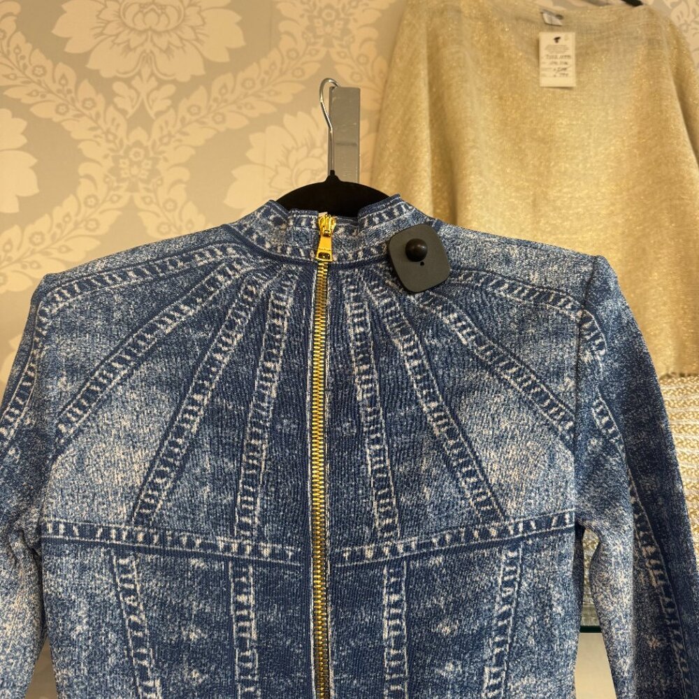 Balmain Denim Jacquard Knit Mini Dress - Size 40 - Picture 7 of 12